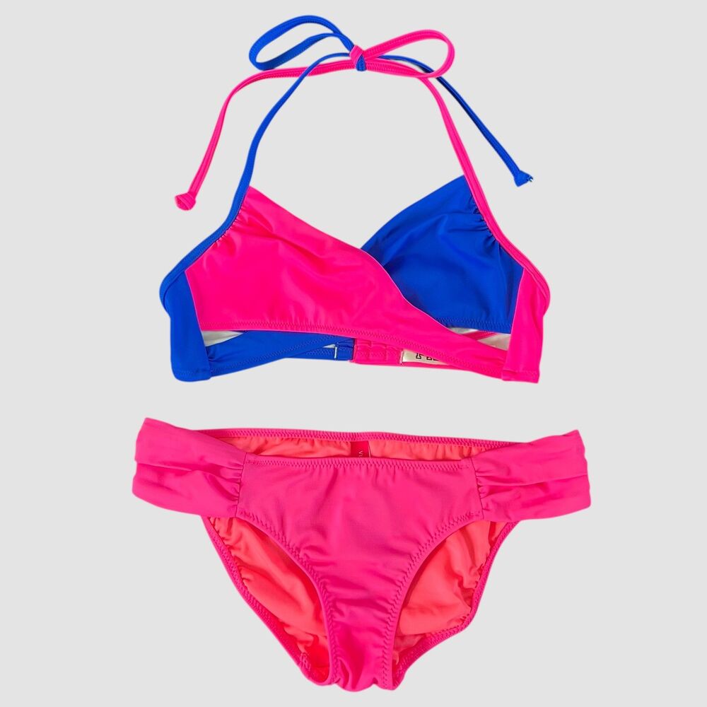 PINK Victoria’s Secret Hot Pink Royal Blue Bikini Set XS Colorblock Swim